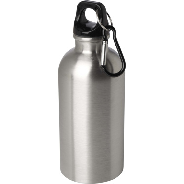 Logo trade business gifts image of: Oregon 400 ml RCS certified single wall stainless steel water bottle with carabiner