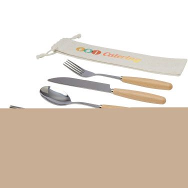 Logotrade promotional giveaway image of: Root 5-piece stainless steel and beech wood cutlery set