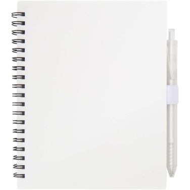 Logo trade promotional giveaways image of: Niove recycled plastic soft cover notebook and ballpoint pen set (blue ink)