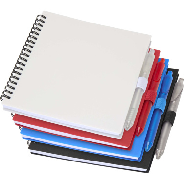 Logo trade promotional items picture of: Niove recycled plastic soft cover notebook and ballpoint pen set (blue ink)