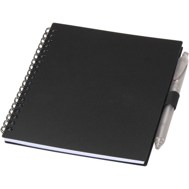 Logo trade promotional merchandise image of: Niove recycled plastic soft cover notebook and ballpoint pen set (blue ink)