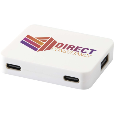 Logotrade promotional item picture of: Gaia 4-port USB hub with USB-A and Type-C output and dual input - made from recycled plastic