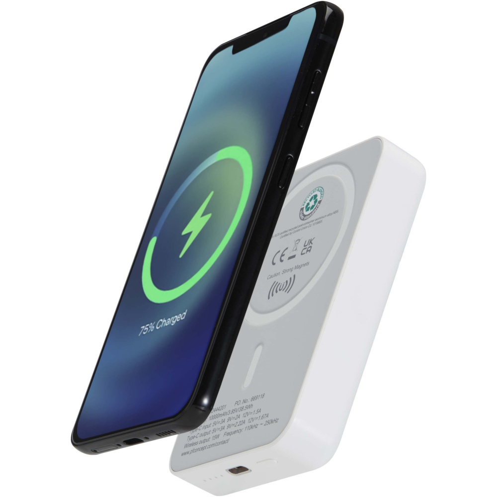 Logo trade promotional product photo of: Acrab 10.000 mAh 15W magnetic wireless power bank with 20W PD - made from recycled plastic