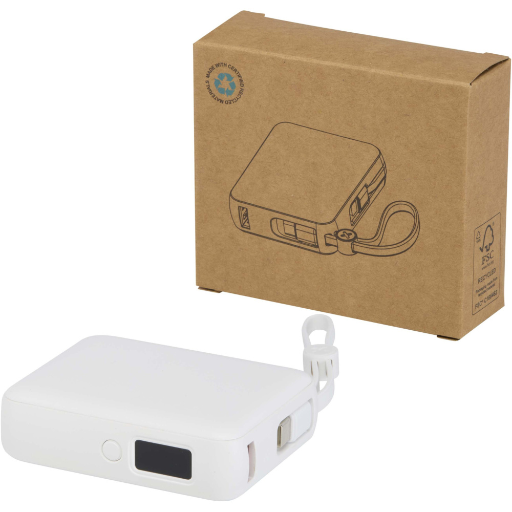 Logo trade promotional items picture of: Acrux 10.000 mAh 35W tablet power bank with built in Type-C cable - made from recycled plastic