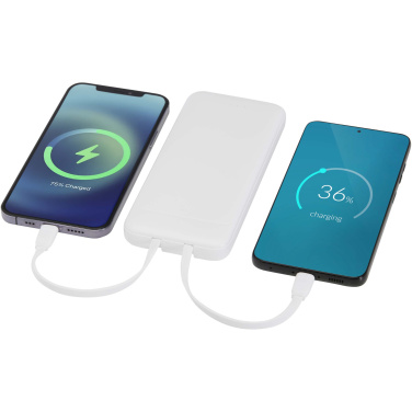 Logo trade promotional gifts image of: Adhil 10.000 mAh 10W recycled plastic power bank with 2 built-in cables