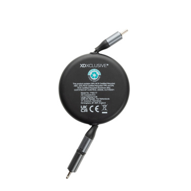 Logo trade corporate gifts image of: Terra RCS recycled aluminium retractable 240W 2-in-1 cable