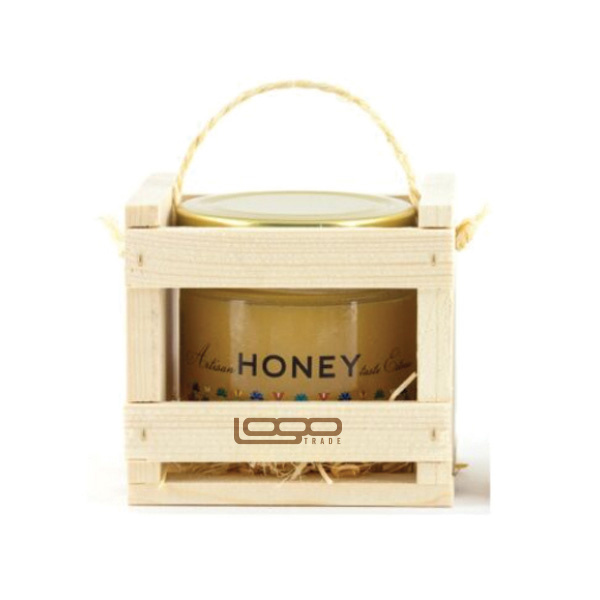 Logo trade promotional items picture of: ##Flower honey in a wooden box, 300 ml with custom design