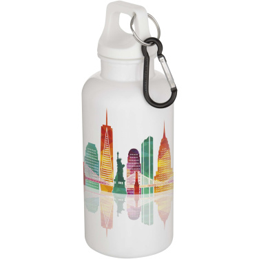 Logo trade promotional items image of: Oregon 400 ml solid colour RCS recycled plastic water bottle with carabiner