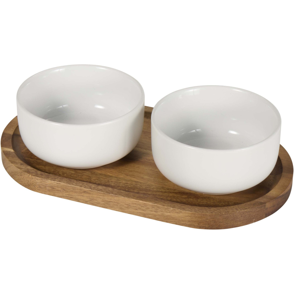 Logotrade promotional product picture of: Noa wooden tray and ceramic serving bowls set