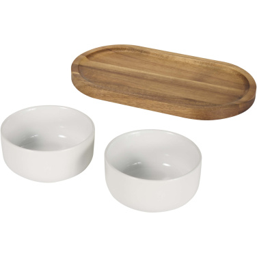Logo trade promotional products picture of: Noa wooden tray and ceramic serving bowls set