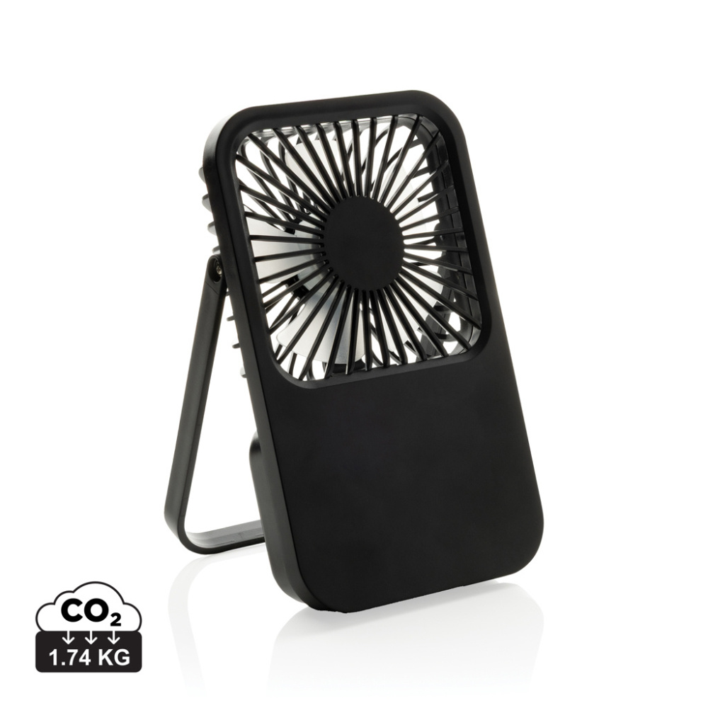 Logo trade promotional merchandise picture of: Aervina RCS recycled plastic re-chargeable desk fan