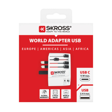 Logo trade reklaamkingitused foto: SKROSS World Travel Adapter MUV 2-pooluseline USB A ja C-ga