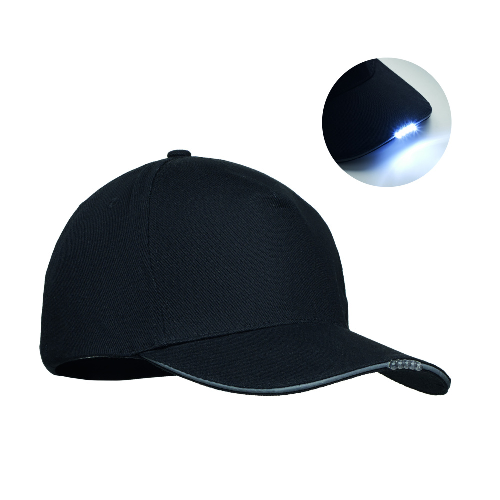 Logotrade ärikingituse foto: LUZCAP 5 paneeliga LED puuvillane müts 220gr/m²