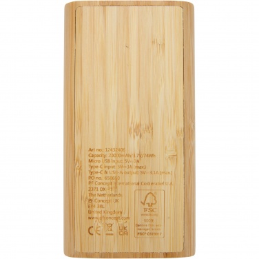 Logotrade mainostuote tuotekuva: Tulda-varavirtalähde, 20,000 mAh, bambua