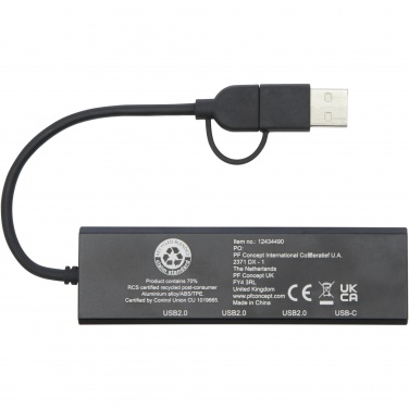 Logo trade mainoslahjat ja liikelahjat kuva: Rise RCS-kierrätetystä alumiinista valmistettu USB 2.0 -keskitin
