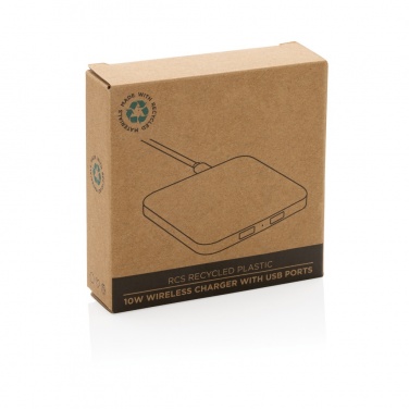 Logo trade mainoslahjat tuotekuva: RCS 10W langaton laturi USB porteilla kierrätetystä muovista