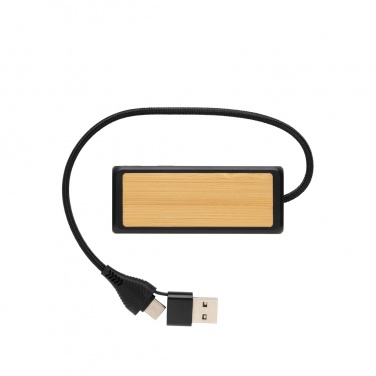 Logotrade liikelahja mainoslahja kuva: Link RCS kaksoistulo USB-hub kierrätysmuovia ja bambua