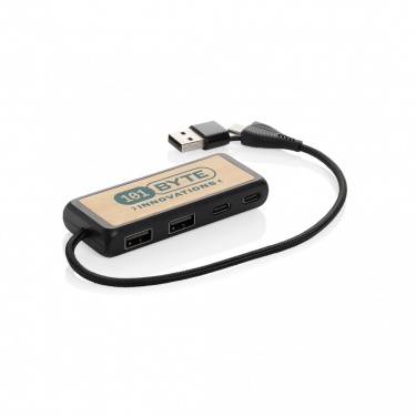 Logo trade liikelahjat tuotekuva: Link RCS kaksoistulo USB-hub kierrätysmuovia ja bambua
