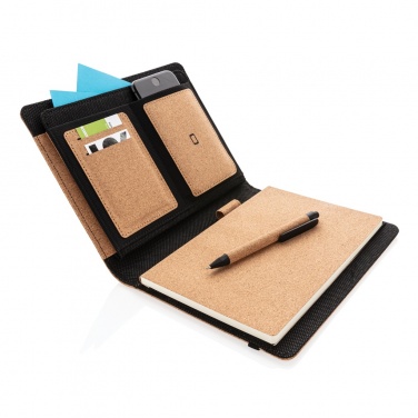 Logotrade mainostuote tuotekuva: Deluxe korkki portfolio A5 kynällä