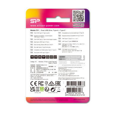 Logotrade mainostuote tuotekuva: Pendrive USB/type - C Silicon Power Mobile C31 3.0 OTG