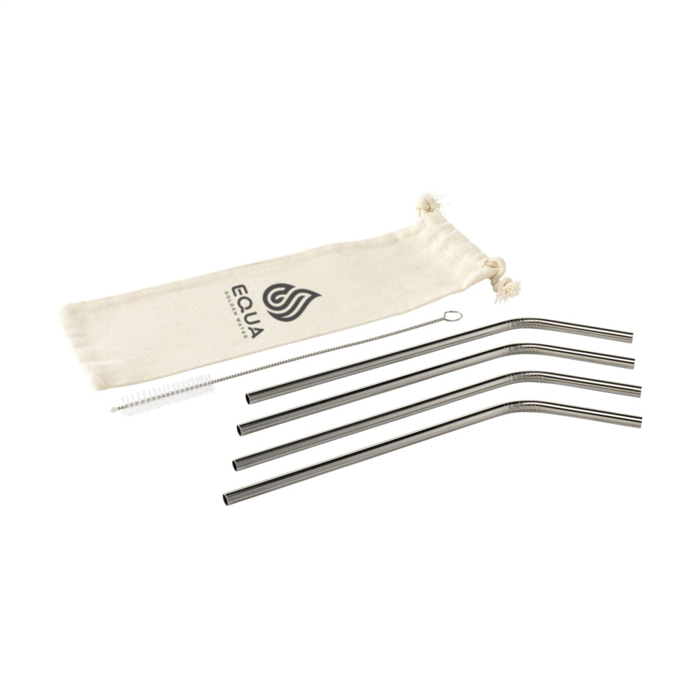 Logotrade mainostuote tuotekuva: ECO RVS 4 kpl ECO Straw Set ruostumattomasta teräksestä valmistetut pillit