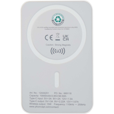 Logo trade mainoslahjat tuotekuva: Acrab 10 000 mAh:n ja 15 W:n magneettinen langaton varavirtalähde, jossa 20 W:n PD – valmistettu kierrätetystä muovista