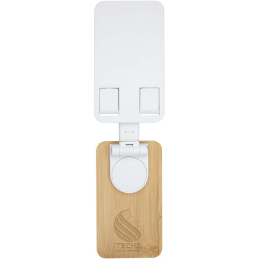 Logotrade mainoslahja tuotekuva: Alfirk kierrätetystä muovista valmistettu kokoontaitettava pöytäpuhelinjalusta bambuyksityiskohdilla