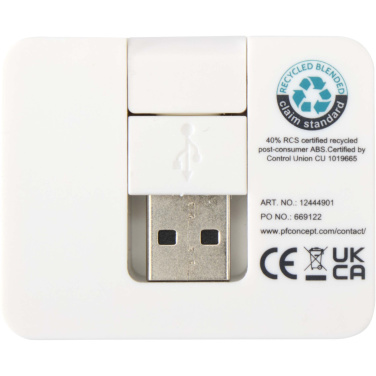 Logotrade dāvanas foto: Gaia 4 portu USB centrmezgls ar USB-A un C tipa izeju un divkāršu ieeju - izgatavots no pārstrādātas plastmasas