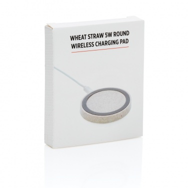 Лого трейд бизнес-подарки фото: Круглая беспроводная зарядная панель Wheat Straw 5 Вт