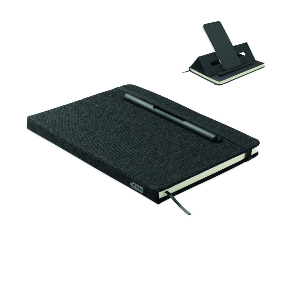 Лого трейд pекламные подарки фото: A5 notebook with phone holder