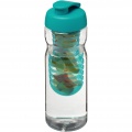 H2O Active® Base 650 ml sportflaska med uppfällbart lock och fruktbehållare, Transparent / Aquablå