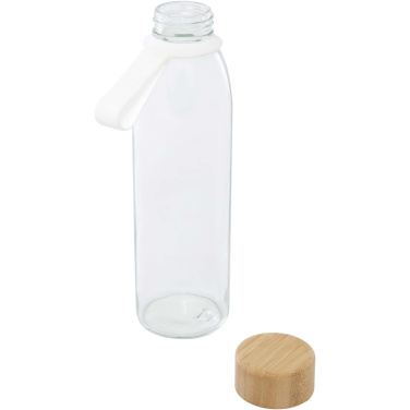 Logotrade kampanjprodukter bild: Porto 500 ml vattenflaska av glas med silikonhandtag och bambulock