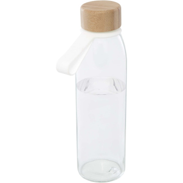 Logotrade profilreklam bild: Porto 500 ml vattenflaska av glas med silikonhandtag och bambulock