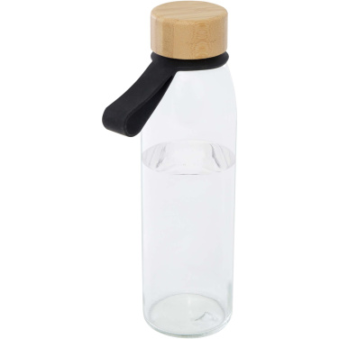 Logotrade profilreklam bild: Porto 500 ml vattenflaska av glas med silikonhandtag och bambulock